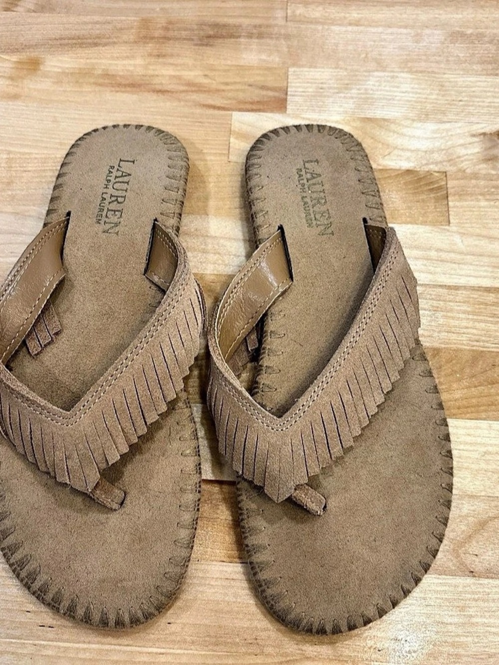 Lauren Ralph Lauren Women's Fringe Flip Flop Sandals in Brown